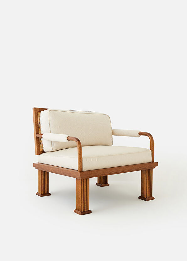 Rattan Detaylı Ceviz Lounge Tekli Koltuk