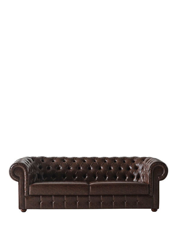 Mozart Kahverengi Deri Chester Kanepe