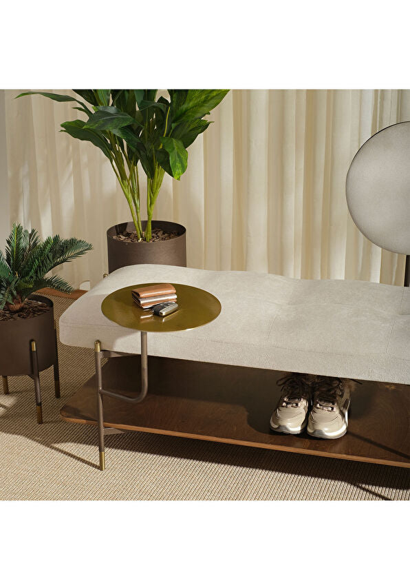 Arasta Gold Detaylı Kahverengi Krem Metal Ayaklı Bank