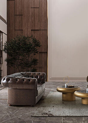 Mozart Kahverengi Deri Chester Kanepe