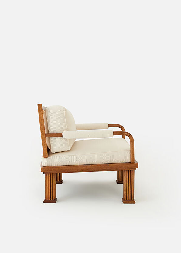 Rattan Detaylı Ceviz Lounge Tekli Koltuk