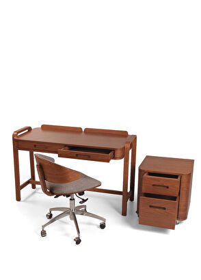 Demce Açık Ceviz Ahşap Çalışma Masa Sandalyesi ve Konsol Takımı