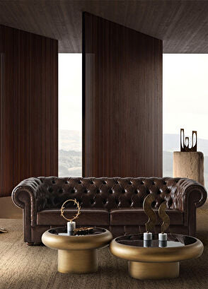 Mozart Kahverengi Deri Chester Kanepe