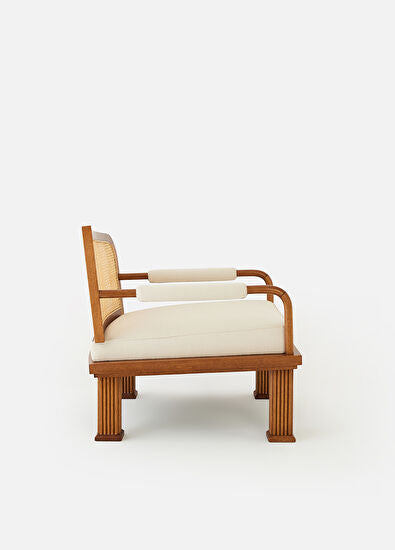 Rattan Detaylı Ceviz Lounge Tekli Koltuk