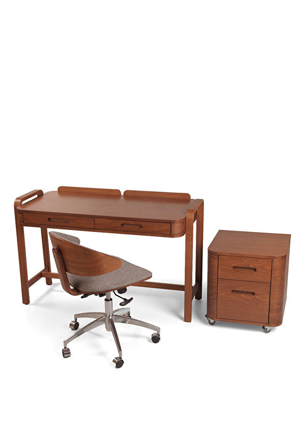 Demce Açık Ceviz Ahşap Çalışma Masa Sandalyesi ve Konsol Takımı