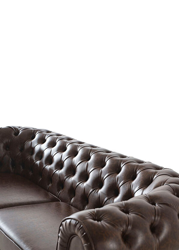 Mozart Kahverengi Deri Chester Kanepe