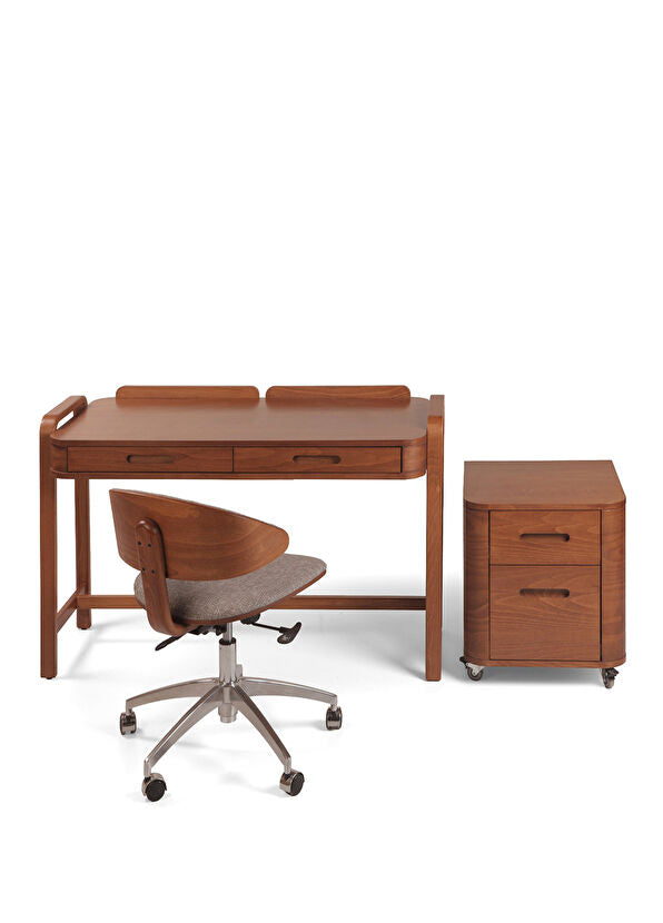 Demce Açık Ceviz Ahşap Çalışma Masa Sandalyesi ve Konsol Takımı