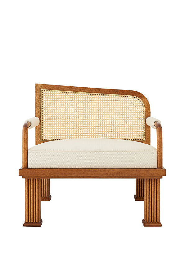 Rattan Detaylı Ceviz Lounge Tekli Koltuk